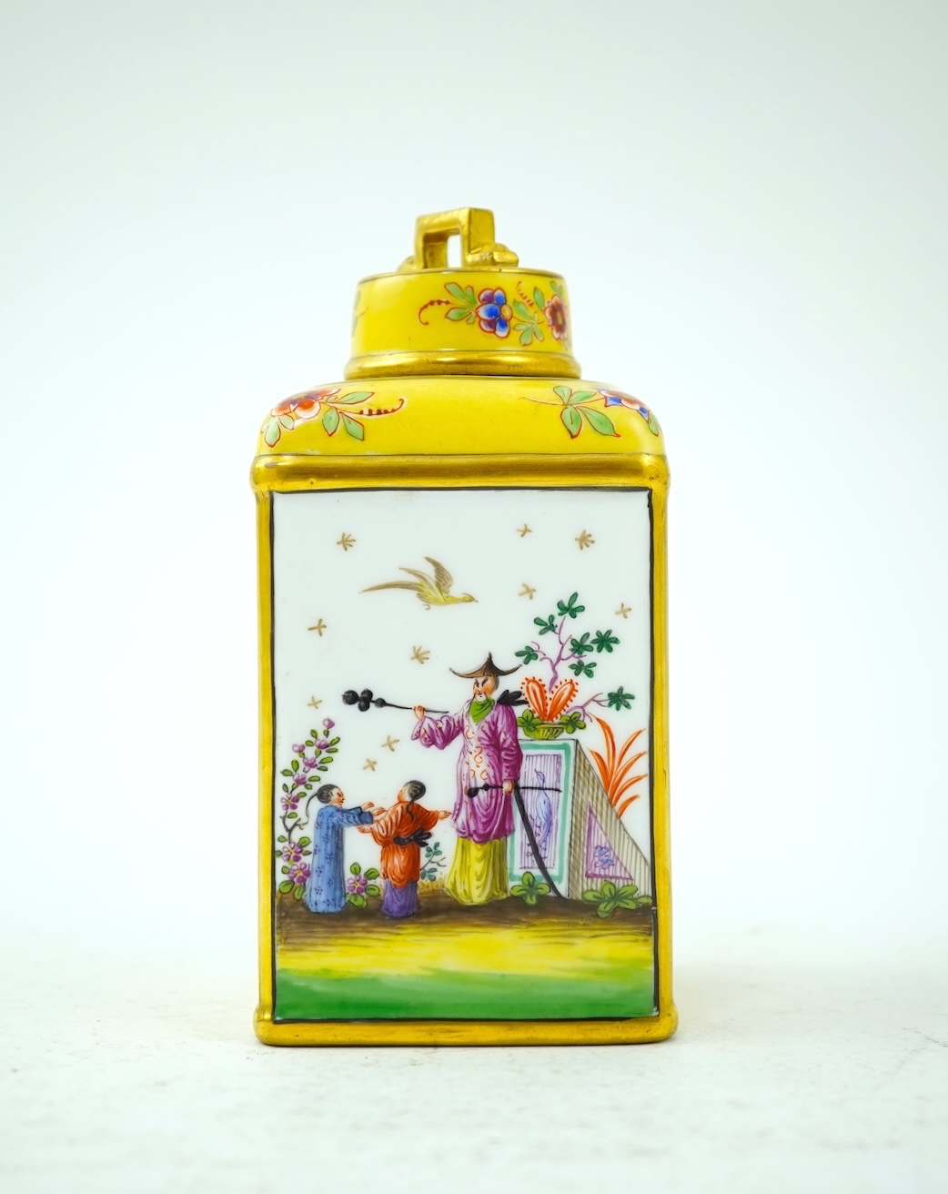 A French porcelain chinoiserie tea caddy and cover, late 19th century